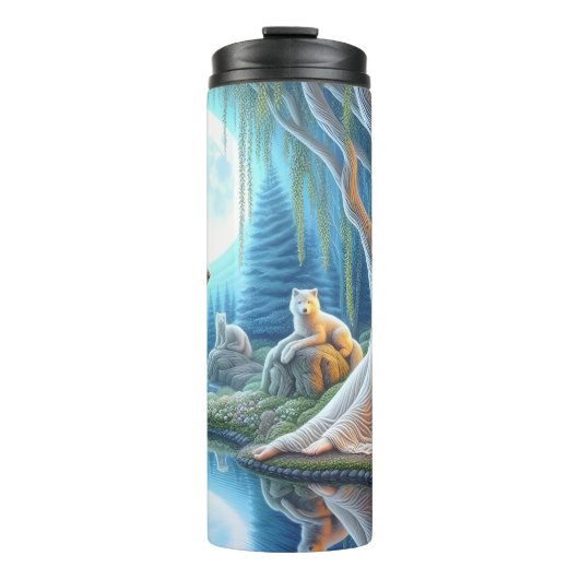 Moonlit Serenity, Woman en Wolf Pack. Thermosbeker (Voorkant)