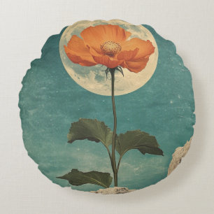 Moonlit Sinaasappel Bloom - Boho Charm Rond Kussen