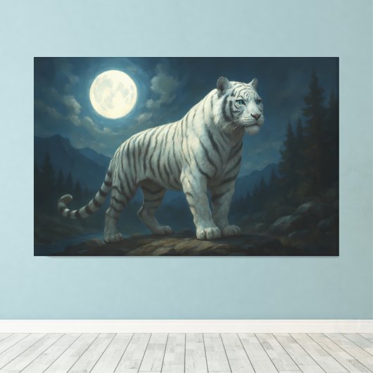 Moonlit Sovereign White Tiger | ManJiangHong Fine  Canvas Afdruk (Insitu (Houten vloer))