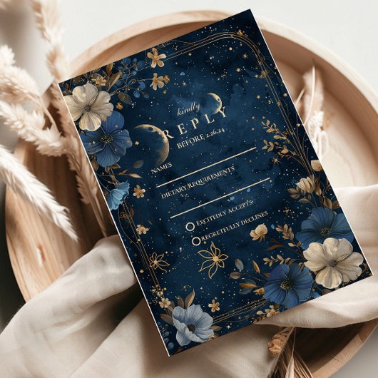Moonlit Starflower Wedding RSVP Kaartje