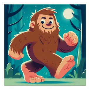 Moonlit Stroll: De gelukkige Bigfoot Perfect Poster