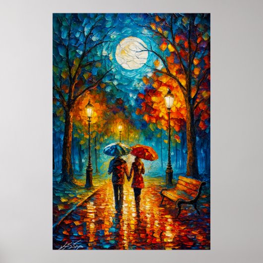Moonlit Stroll - Romantic Rain Walk Poster (Voorkant)