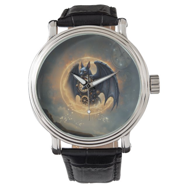 Moonlit Timekeeper – Steampunk Bat  Horloge (Voorkant)