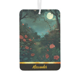 Moonlit tuinpad omgeven door bloeiende rozen luchtverfrisser