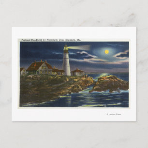 Moonlit Uitzicht van de hoofdvuurtoren van Portlan Briefkaart