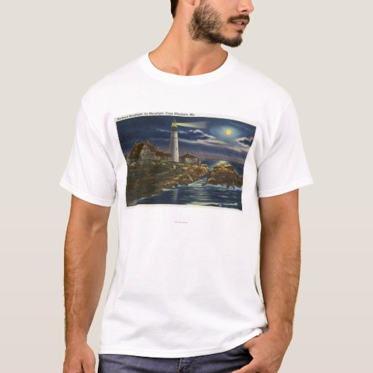 Moonlit Uitzicht van de hoofdvuurtoren van Portlan T-shirt (Voorkant)