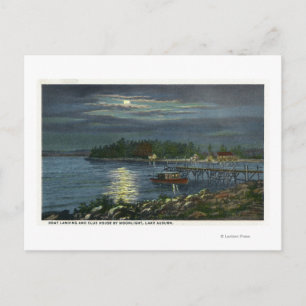 Moonlit Uitzicht van het meer, Boat Landing & the Briefkaart