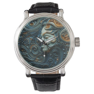 Moonlit Vrouw 3D Kunst Horloge