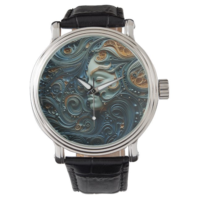 Moonlit Vrouw 3D Kunst Horloge (Voorkant)