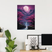 Moonlit waterval en kleurrijke landschap poster (Thuiskantoor)