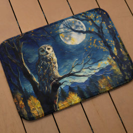 Moonlit Whispers - Van Gogh's Owl in Herfst Forest Badmat