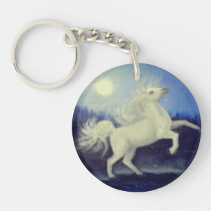 Moonlit White Horse Acrylische Sleutelhanger