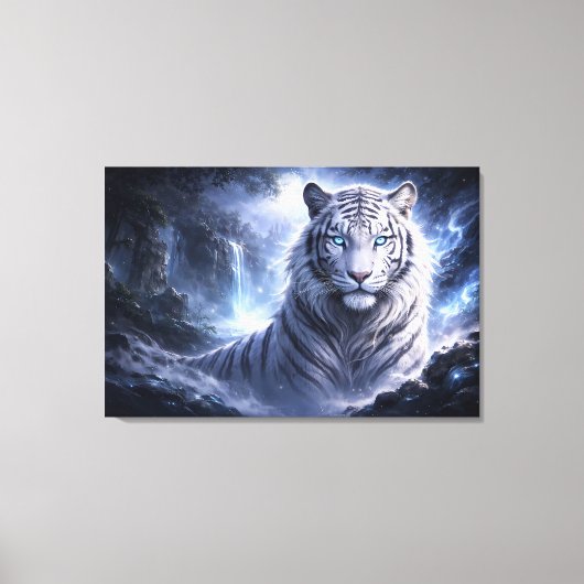 Moonlit White Tiger Guardian – Blue Fantasy Spirit Canvas Afdruk (Voorkant)