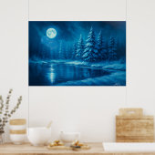 Moonlit Winter Forest by a Lake Poster (Keuken)