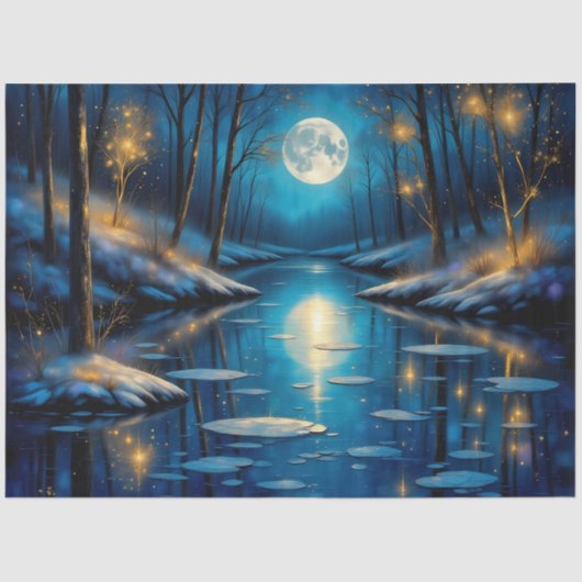 Moonlit Winter River – Enchanted Night Forest Tissuepapier (Voorkant)