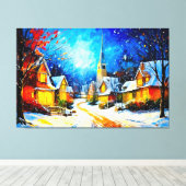 Moonlit Winter Village Reverie Canvas Afdruk (Insitu (Houten vloer))