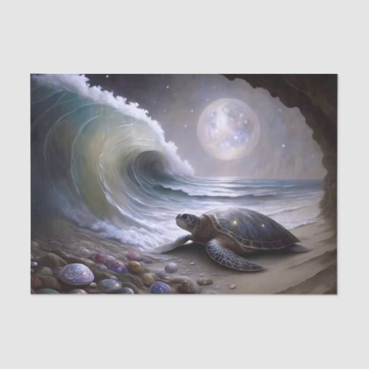 Moonlit Zee Turtle Ocean Wave Decoupage Tissuepapier (Voorkant)