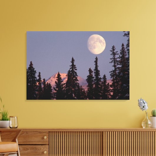 Moonrise Early Winter | Anchorage, Alaska Canvas Afdruk (Insitu (Woonkamer))
