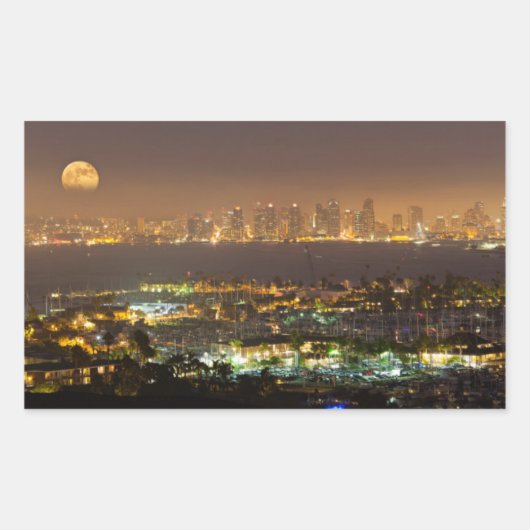 Moonrise over de San Diego skyline Rechthoekige Sticker (Voorkant)
