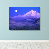 Moonrise Over Mt. Hood Oregon in Winter Canvas Afdruk (Insitu (Houten vloer))