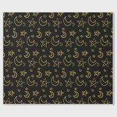 Moons and Stars Gold Pattern Cadeaupapier (Vlak)