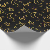 Moons and Stars Gold Pattern Cadeaupapier (Hoek)