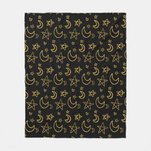 Moons and Stars Gold Pattern Fleece Deken