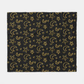 Moons and Stars Gold Pattern Fleece Deken (Voorkant (Horizontaal))