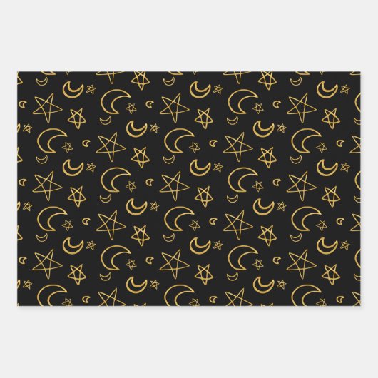 Moons and Stars Gold Pattern Inpakpapier Vel (Voorkant)