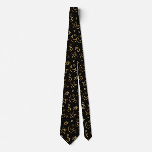 Moons and Stars Gold Pattern Stropdas (Voorkant)