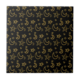 Moons and Stars Gold Pattern Tegeltje