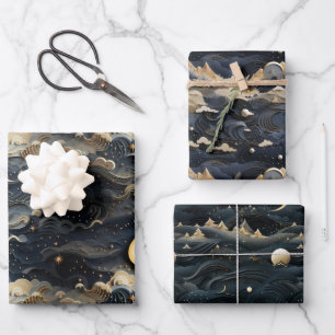 Moon's Journey: hemelse 3D-nachtelijke hemelontwer Inpakpapier Vel