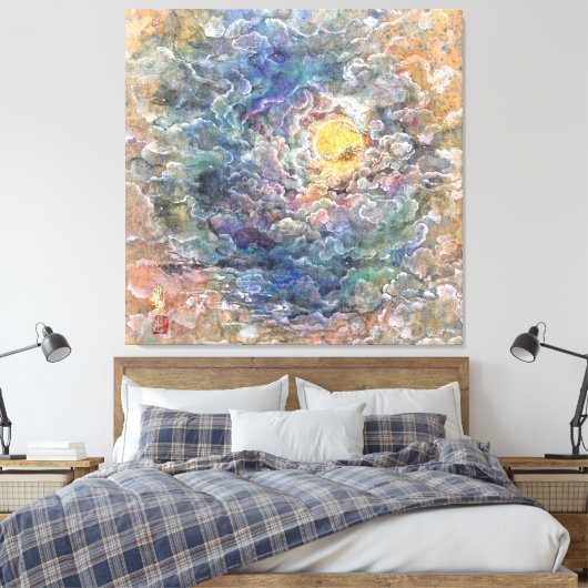 Moon's Journey Through Ethereal Clouds Canvas Afdruk (Insitu (Slaapkamer))