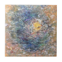 Moon's Journey Through Ethereal Clouds Tegeltje