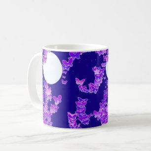Moonscape met vlinders - lila, donkerblauw koffiemok