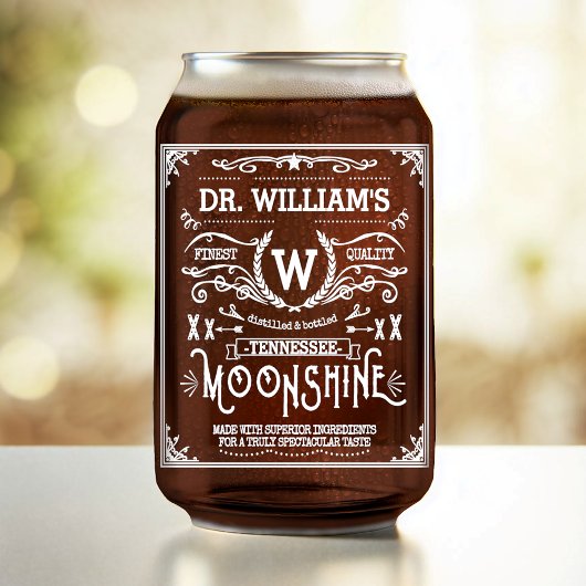 Moonshine Aangepaste naam Monogram  look wit Blikvorm Glas
