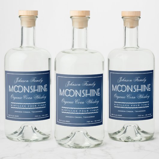 Moonshine Blauw en Wit Likeurfles Etiket (Flessen)