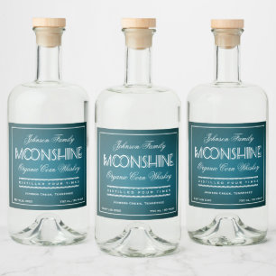 Moonshine Blauwgroen en wit Likeurfles Etiket