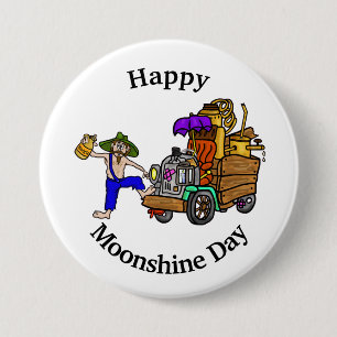 Moonshine Day Button met Hillbilly Truck en Man