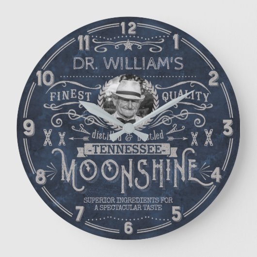 Moonshine Hillbilly Medicine Custom Blue Grote Klok (Voorkant)