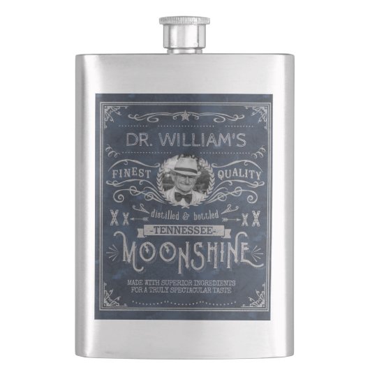 Moonshine Hillbilly Medicine  Custom Blue Heupfles (Voorkant)