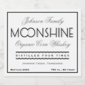 Moonshine Whiskey Zwart en Grijs Likeurfles Etiket (Enkel label)