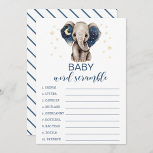 Moonsterren elephant baby shower word scramble advieskaart
