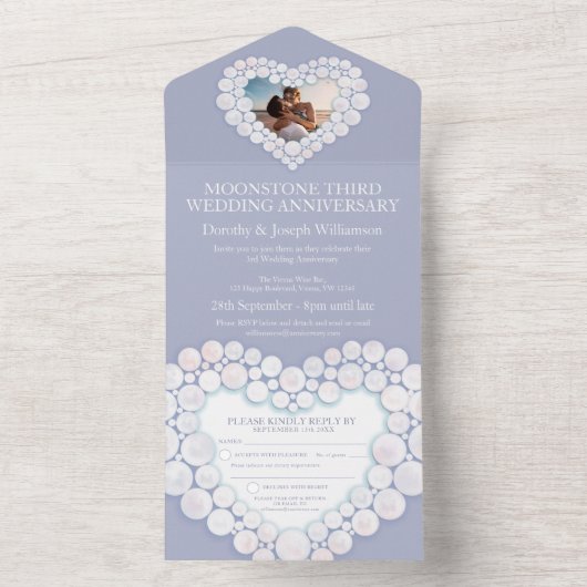 Moonstone bruiloft 3 jaar all in one uitnodiging (Binnen)