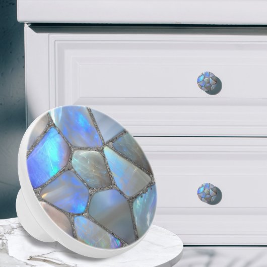 Moonstone Gem en zilver- Mozaïek Cellen Abstract Keramische Knop