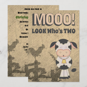 MOOO! Kijk wie is twee  Koe Boerderij Verjaardag Kaart