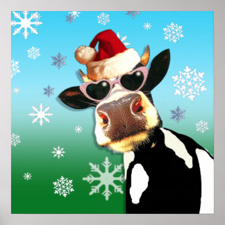 Moooootiful KerstKoe Santa Hat Poster