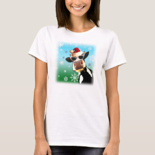 Moooootiful Kerstkw Santa Hat T-shirt