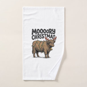 Moooory Kerstmis Hoogland Koe Oude Gravure T Handdoek