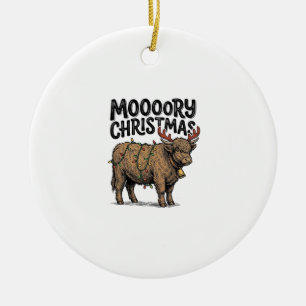 Moooory Kerstmis Hoogland Koe Oude Gravure T Keramisch Ornament